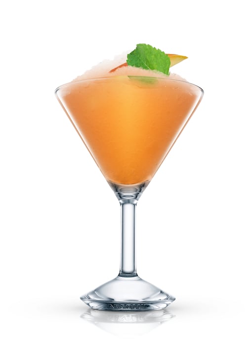 frozen mango and mint spiced daiquiri against white background