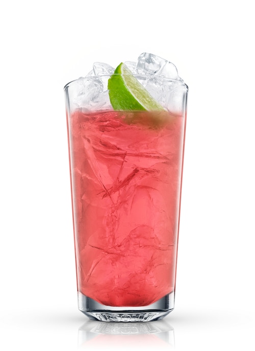 pomegranate, lime and tonic against white background