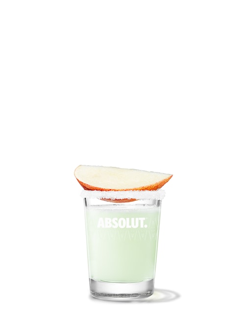 absolut apple drop against white background