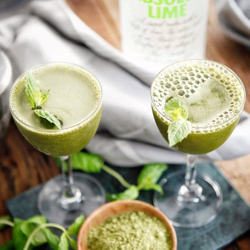 lime matcha cocktail in environment