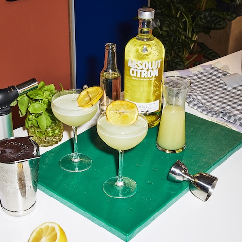 basil lemon drop martini in environment